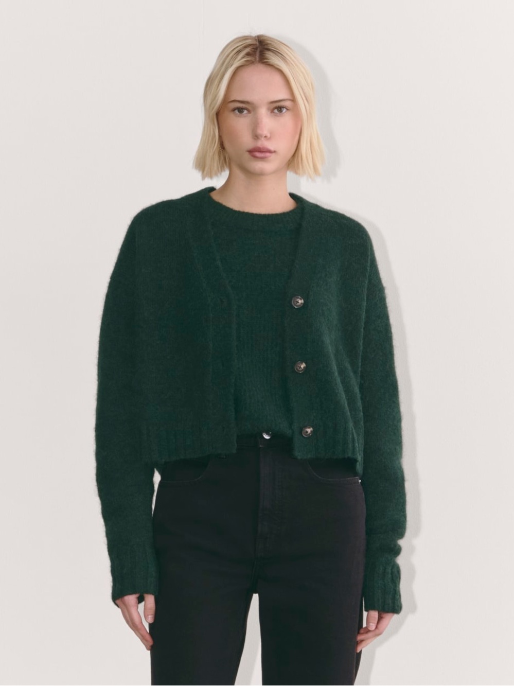 EVERLANE THE BOXY CARDIGAN IN SCARAB DARK GREEN XS
